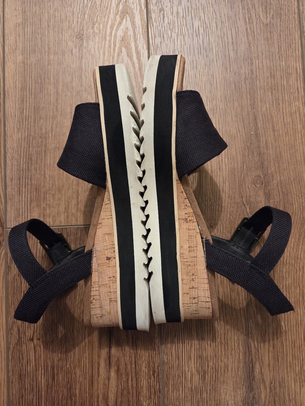 Women's TOMS Diana Wedge Black Cork Wedge Sandals with Straps